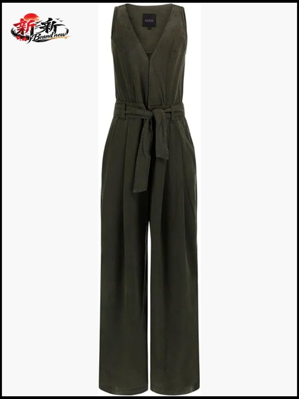 Sleeveless V-Neck Jumpsuit with Self Tie Belt and Pockets